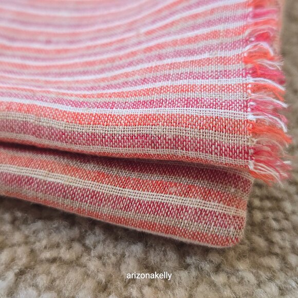 Linen Blend Large Striped Scarf Pink, Orange, and White - Picture 13 of 14